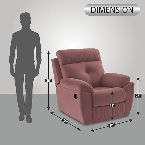 Image of Adorn India Premium Majestic 1 Seater Recliner Manual Sofa Chair | Pink Suede Velvet Fabric | Soft Padded Back Rest & Handrest | Living Room Recliner Chair | 3 Years Warranty