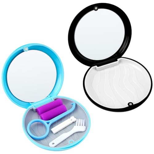 2 Piezas caja ferula dental con Herramienta de Eliminación de Alineadores y Masticador Invisible, Apto Aparatos de Ortodoncia, Alineadores Invisibles y Fundas Dentales (Azul+Negro)
