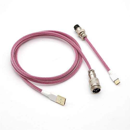 Angitu Double Sleeved Cable Type-C Cable With GX16 Aviation Plug for Mechanical Keyboard Cable (1.5m + 10cm, Passion Pink + Clea