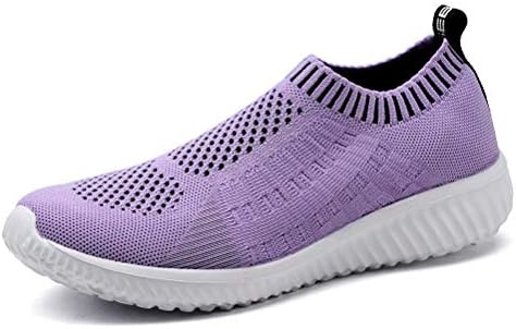 konhill Women's Lightweight Casual Walking Athletic Shoes Breathable Mesh Work Slip-on Sneakers 6 US Purple