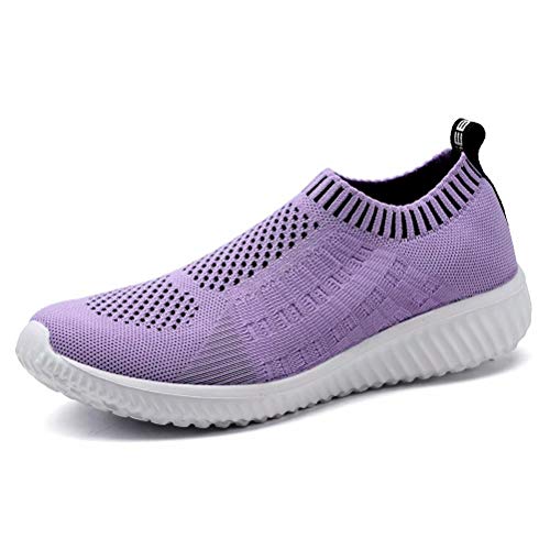 Konhill Women's Lightweight Casual Walking Athletic Shoes Breathable Mesh Work Slip-On Sneakers 6 Us Purple #TOP3