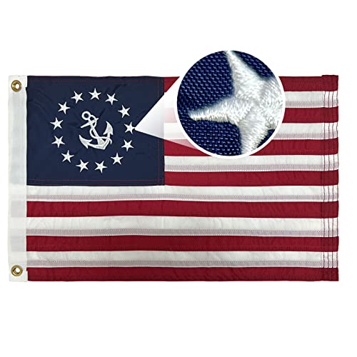 AMZFLAG American Yacht Ensign Flag 12x18 inch Made in USA, Embroidered US Yacht Ensig Nautical Boat Flags with 2 Brass Grommets Yacht Marine Boat