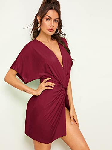 Image of Floerns Women's Deep V Neck Twisted Plunging High Slit Mini Party Dress