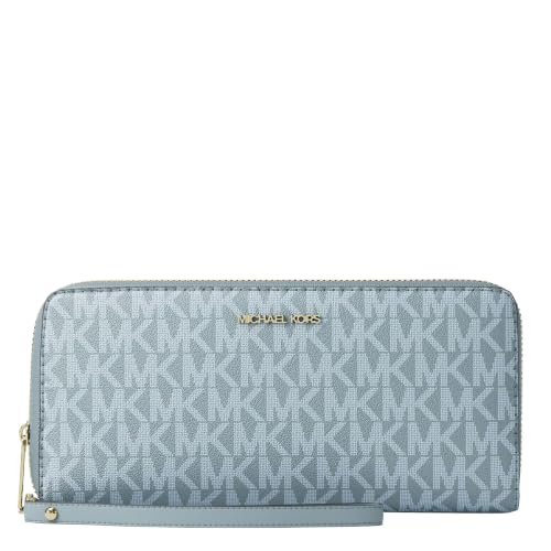 Image of Michael Kors Women's Jet Set Travel Continental, Gold-Tone Hardware /MK Signature Semi Lux Black, Chambray