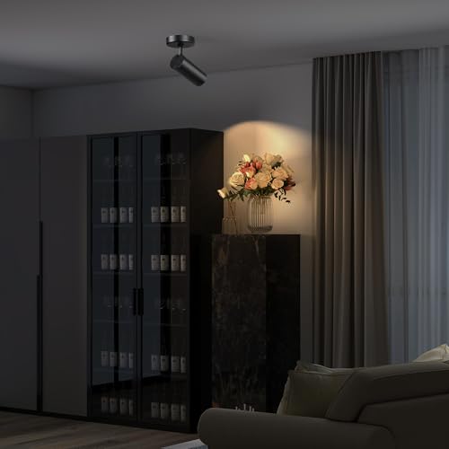 Image of LED Dimmable Indoor Ceiling Spotlight, Hardwire Directional Fixture | 12W Adjustable Wall Surface Accent Lamp for Home Corridor Picture Artwork, 360 Rotatable Directional Spot Light, Black 4Pcs
