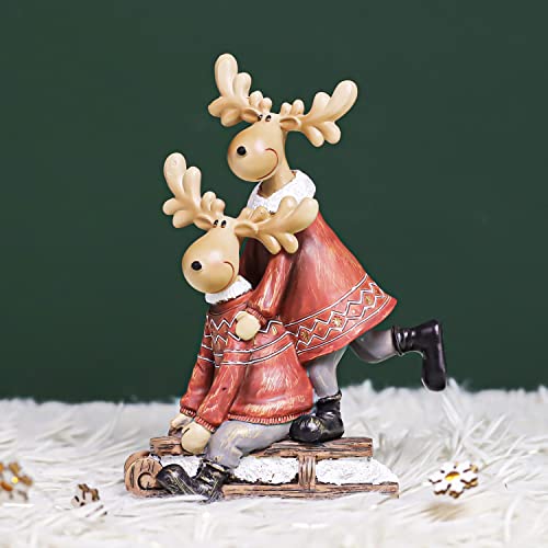 Artlovin Christmas Home Decorations Accessories Village Houses Figures Snowman/Santa Claus Figurines Xmas Decor Ornaments Deer Gifts Led Light (Elk) #TOP1