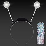 FUNCREDIBLE Light Up Alien Headband with Chunky Glitter | Alien Martian Antenna and Holographic Glitter | Halloween Cosplay Space Theme Alien Costume Party Accessories for Women Girls Adults Kids (Silver)