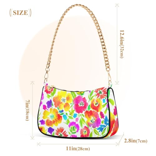 Zipper Hobo Totes Purse Bags Vibrant Watercolor Flowers Pink Medium Handbag Tote Women One Shoulder Purses with Chain Strap3