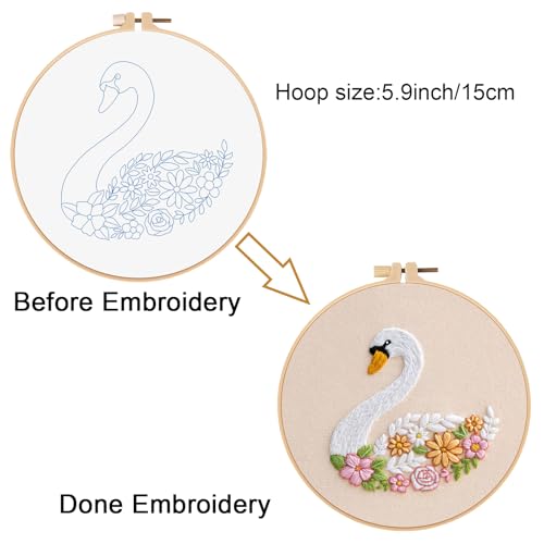 Image of Louise Maelys Swan Floral Embroidery Kit for Beginners DIY Gift Set | Cross Stitch Kit for Adults Creates Relaxing Crafts and DIY Needlepoint Kit for Handmade Decor, Gifts and Creative Hobbies