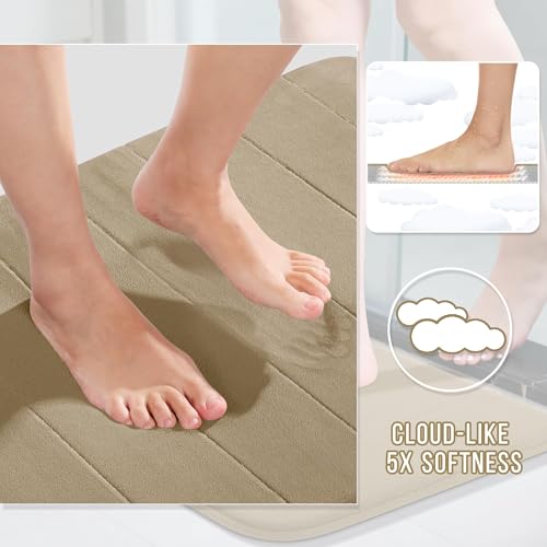 Yimobra Memory Foam Bath Mat, Super Soft Absorbent Bathroom Rug Non Slip, Quick Dry, Machine Washable Floor Carpet for Tub Shower, Home Decor Accessories, 24x17, Pale Khaki