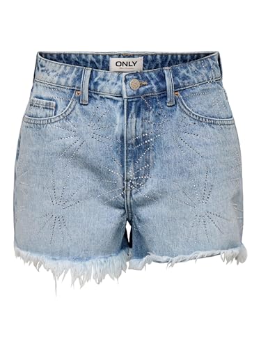 ONLY Onlgabi Rhinestone Hw RW Short DNM Azg, Bleu Jeans Clair, M Femme