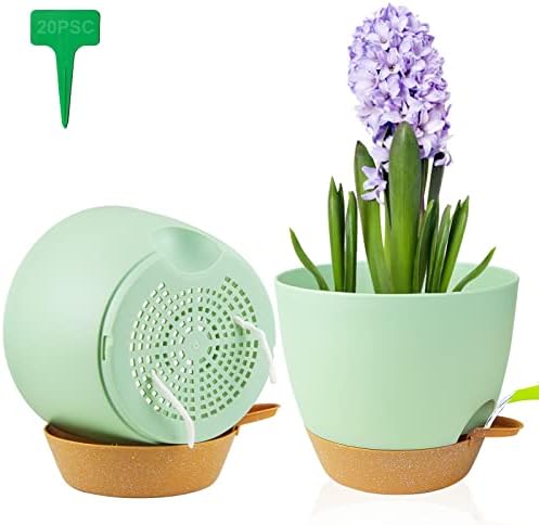 STURME 23CM Plant Pots Indoor 2 Pack, Self Watering Plant Pots with Drainage Holes,Saucers and Reservoir,Suitable for Flowers, Plants Indoor Modern Fashion Decorative White Plastic Plant Pots.