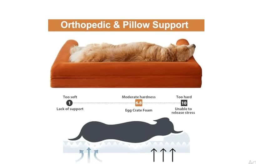 Image of gorgeous Dog Beds Memory Foam Large Bed Waterproof Layer for Labrador, Bulldog, Retriever, Poodle, Large Breed Dogbed (Orange, 47x29x4)