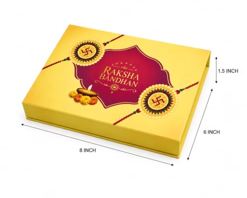 Image of Raksha Bandhan Gift Box with 12 Compartments | Premium Hard Board Festive Packaging Box with Golden Tray | Reusable Empty Gift Box for Dry Fruits Chocolates Sweets and Rakhi Gifting, Yellow, Pack of 1