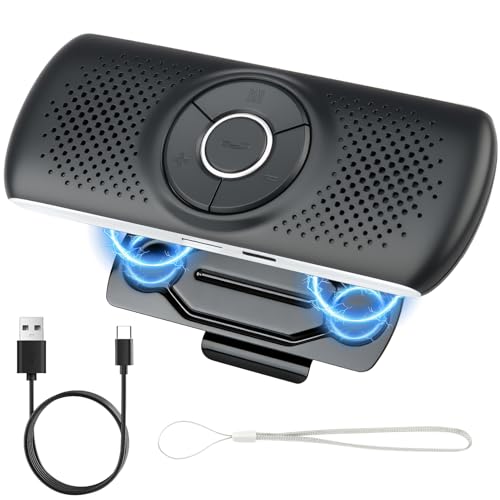 Hands Free Car Phone Kit Bluetooth 5.0 Speakerphone for GPS Music TF Card Slot Siri Google Assistant Support Voice Commands Calls Wireless Visor Speaker Magnetic Clip for Android & iOS