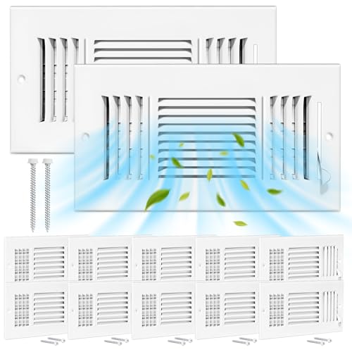 Gmurnai 12 Pcs 10x6 Inch Ceiling Vent Register for Home, White 3 Way Sidewall Solid Steel Wall Air Vent Registers AC Ceiling Vent Return Covers, Interior Size 10 x 6 Inch