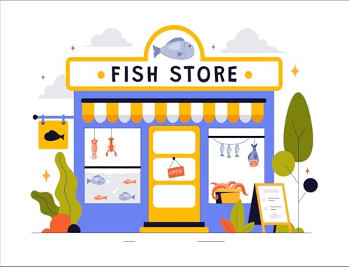 SADFA Cartoon Fish Store Backdrop 5x3ft Fresh Marine Seafood Fish