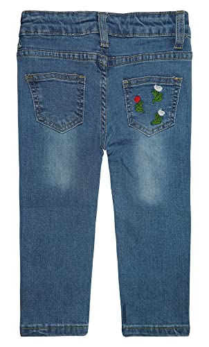KIDSCOOL SPACE Little Girls Jeans,Elastic Band Inside Embroidered Ripped Stretchy Soft Denim Slim Pants2