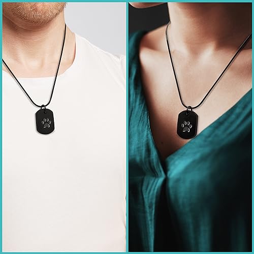 BELLE VOUS Schwarze Haustier Urne aus Edelstahl - Urne für Hund als Anhänger Halskette - Paw Print Medaillon für Haustier Asche - Katzenurne mit Halskette - für Männer und Frauen