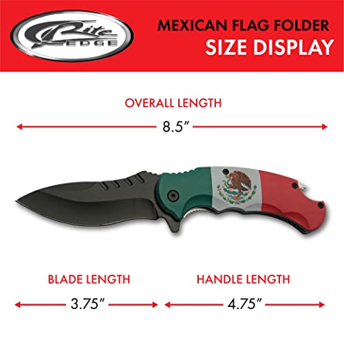 SZCO 4.75" Mexican Flag Folding Pocket Knife – Compact Everyday Carry Folding Knife with Mexican Flag Handle, 3.75" Stainless Steel Blade, Bottle Opener & Belt Clip