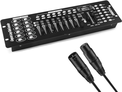 Controlador DMX, 192 DMX 512 controlador de luz de escenario para DJ, consola de mezclador de iluminación con cable DMX para espectáculos de luces, fiesta, discoteca, pub, club nocturno, bares de DJ y