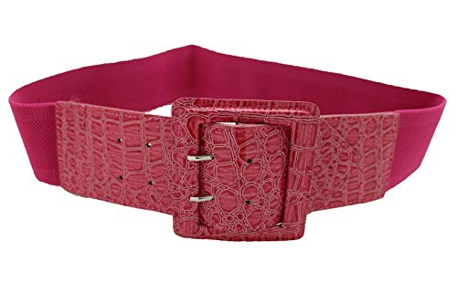 Women Fashion Stretch Wide Belt High Waist Hip Big Square Buckle Fit Size M L Pink3