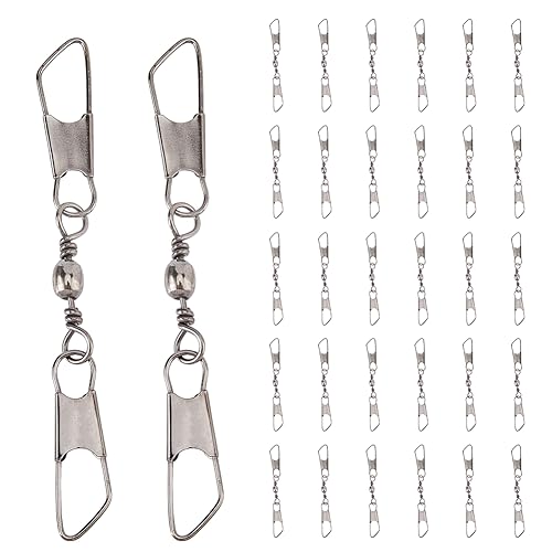 SUPERFINDINGS 30Pcs Double Fishing Snap Swivels Carbon Steel Fishing Rolling Bearing Connector Fishing Rolling Ball with Snap Connector Fishing Tackle Fishing Accessories, 89mm