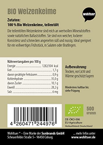 Wohltuer Bio Weizenkeime 500g - Aus regionalem Anbau in Bayern mit ∼ 6,3 mg Spermidin pro 10 g - In Rohkostqualität
