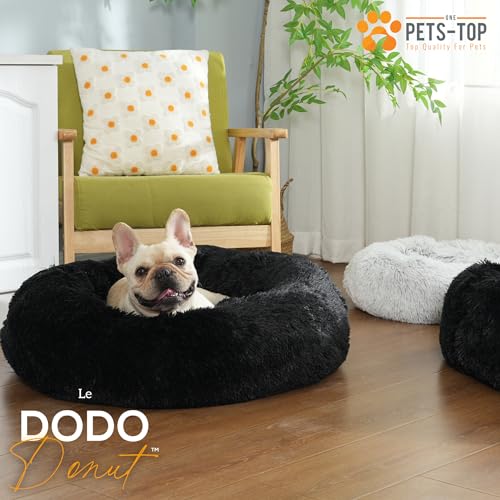 One PETS-TOP Rundes Haustierbett, Donut Hundebett, Katzenbett weich Donut-Bett mit abnehmbarem, waschbarem Bezug, Komfortabler Schlafplatz für Katzen & kleine bis mittelgroße Hunde (60x60x17cm)