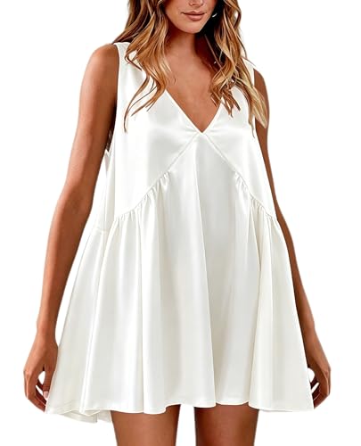 Image of Womens Summer Babydoll Mini Dress Casual Swing Flowy Beach Sundress