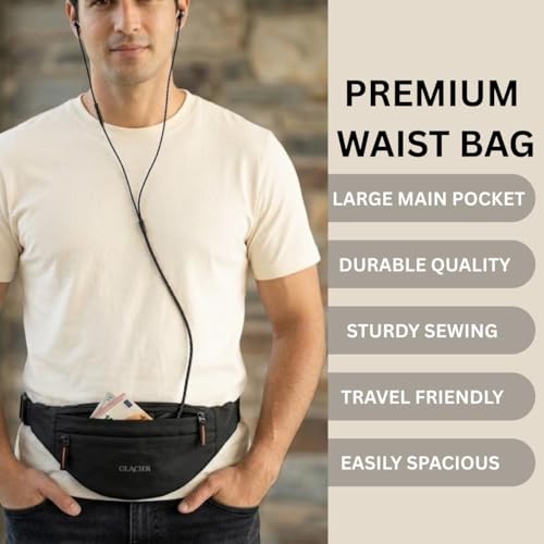 Image of GLACIER Men's & Women's Waist Bag /Fanny Pack | Stylish Crossbody Sling for Travel & Daily Use | Multi-Compartment Lightweight Waist Pouch with Adjustable Strap for Outdoor, Walking & Casual Wear