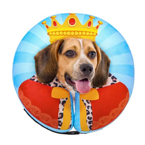 Image of SCENEREAL Dog Cone Alternative After Surgery Donut Collar, Soft Pet Recovery Pillow Collar for Medium Large Dogs, Inflatable Adjustable Neck Collars to Prevent Licking, King Print E-Collars M