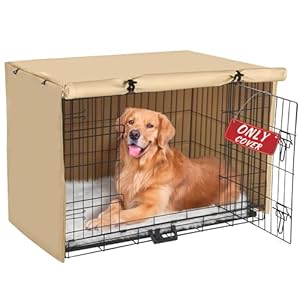 Akinerri Dog Crate Cover – Double Door Waterproof Pet Kennel Cover, Durable 600D Polyester Protective Cage Cover for 24/30/36/42/48 Inch Dog Crate – Beige