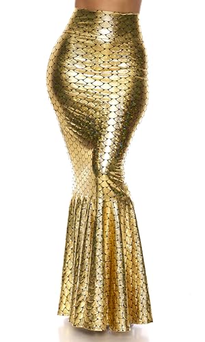 Forplay Falda de sirena de cintura alta para mujer, Oro, S/M