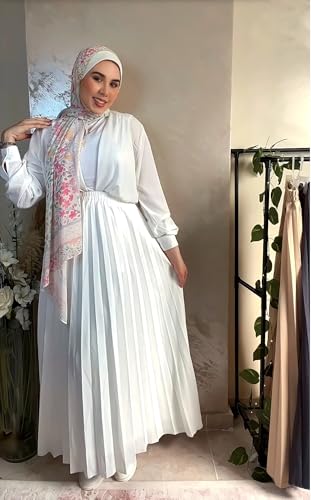 جيبة بليسيه دبل كلوش طويلة واسعة وشيك جداً (ابيض, تلبيس لـ 80 كيلو)
