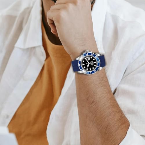 Image of Juntan 18mm 20mm 21mm 22mm Curved End Rubber Watch Band, Tapered Silicone Curved Replacement Watch Strap for Men Women with Metal Classic Diving Buckle