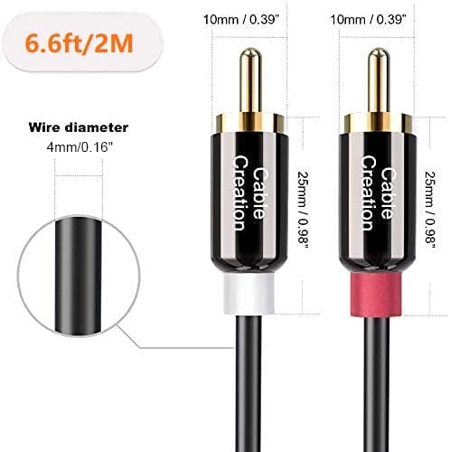 Vista 7 de CableCreation Cable RCA, 2RCA macho a 2RCA cable de subwoofer de audio estéreo compatible con altavoz, AMP, tocadiscos, receptor, cine en casa