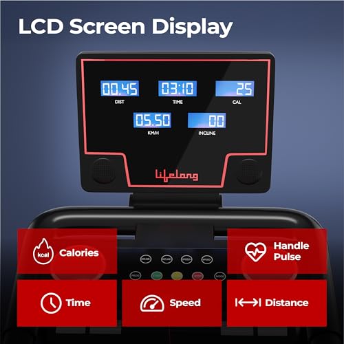 Image of Lifelong 5HP Foldable Treadmill for Home | Home Workout Equipment | LED Display | 12% Auto Incline | 14 km /h Speed | 12 Preset Programs | Hydraulic Fold | Bluetooth & FitShow App | 110kg Max Weight