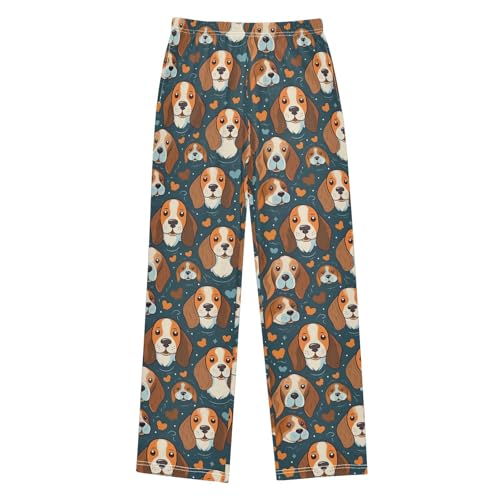 Beagle Dog with Love Boys Long Pants Soft Trousers Elastic Waist Kids Lounge Bottoms with Pockets S-XL