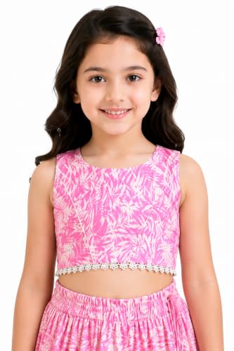 Image of Girls Floral Printed Crop Top and Lehenga Skirt Set