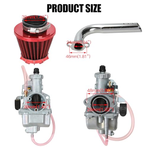 Yoxufa YO-HYQ-PQG-RED Vm22 Carburetor 212Cc Exhaust Pipe Stage 1 Kit For Predator 212 224Cc 196Cc 6.5Hp Engine Coleman Bt200X Ct200U Ct200U-Ex Kt196 Baja Warrior Mb200 Gx160 Mini Bike Go Kart High Performance Parts thumb #7
