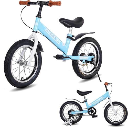 Bicicleta Sin Pedales 2 En 1 Para Niños Con Freno, Bicicleta Infantil Con Soporte Y Ruedas De Apoyo, Guardabarros, Bicicletas Sin Pedales De 14 Pulgadas Con Manillar Y Asiento Regulable En Altura