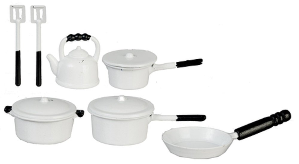Town Square Miniatures Pots and Pans, 10 Piece, White Metal #G6103
