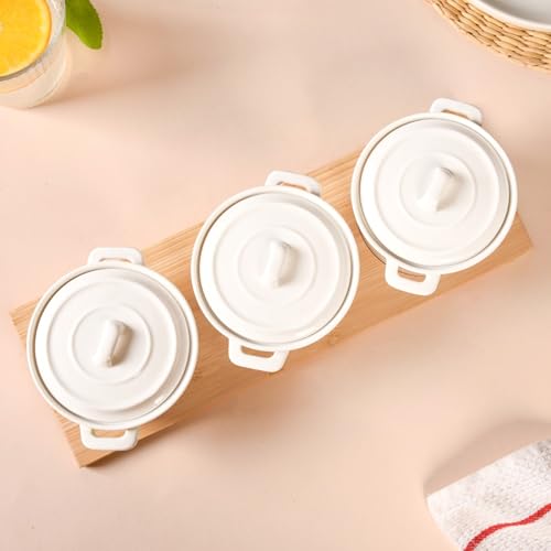 Image of Nestasia Ceramic Snack Bowls with Lids & Bamboo Tray Set 250ml | Microwave & Dishwasher Safe, Eco-Friendly | Ideal for Snacks, Dips, Treats, Dry Fruits