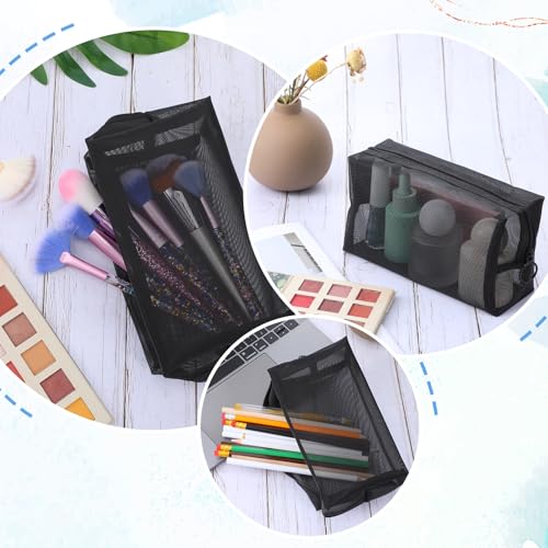 12 Pieces Mesh Makeup Bag Portable Mesh Cosmetic Bag Black Zipper Pouch Breathable Travel Toiletry Bag for Home Offices Travel Accessories Organizer3