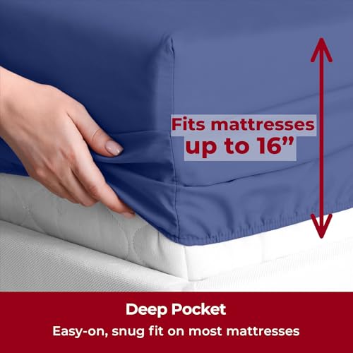 Image of Mellanni Split King Sheets Set - 5 PC Iconic Collection Bedding | Hotel Luxury, Extra Soft, Cooling Bed Sheets - Wrinkle, Fade, Stain Resistant (Split King, Blue Nova)