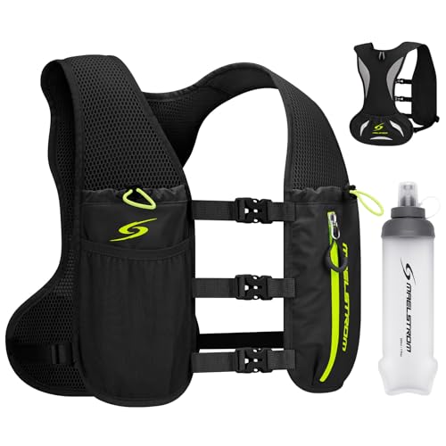 Maelstrom Running Vest for Women Men,Adjustable & Lightweight Hydration Vest with 500ml Soft Flask , Running Backpack for Trail Race, Hiking, Cycling, Climbing, Jogging, Marathon (Black)