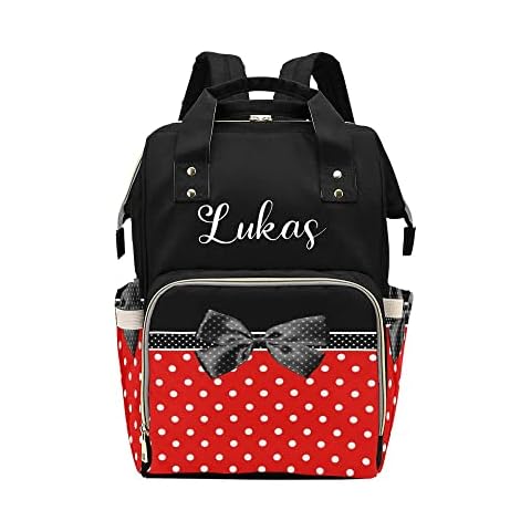 Grandkli Polka Dots Bow Personalized Diaper Bag Multi-Function Backpack Nappy Bag Travel DayPack for Unisex, One Size Cover
