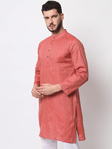 Image of Vastraa Fusion Men's Printed Kurta Pure Cotton Long Kurta, Round Collar, Full Sleeves, Button Kurta, Ethnic Wear