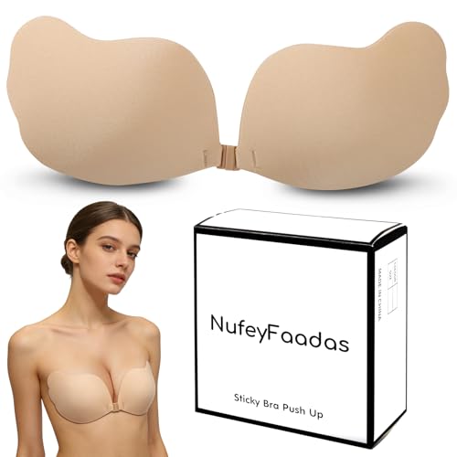 Strapless Sticky Bras Push Up, Medical-Grade Adhesive Invisible Lift Up Bras for Women, Wing Shaped Strapless Backless Bra, Reusable Sticky Boobs for Wedding, Beach & Sports(C Cup, Skin Tone)